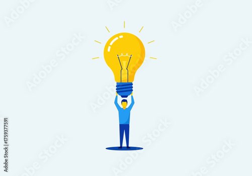Man Holding a Giant Light Bulb - Idea Generation and Innovation Concept.