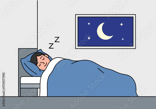 Person sleeping peacefully in a comfortable bed at night.