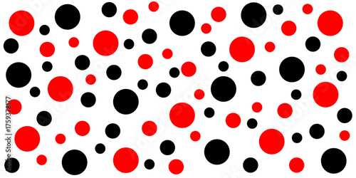Random dots texture black and red. Big and small polka dot seamless pattern background.