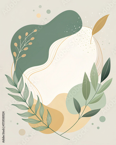 Soft Abstract Frame in Sage Green and Earthy Gray