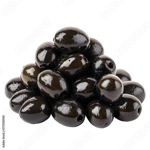 A pile of black olives isolated on transparent background