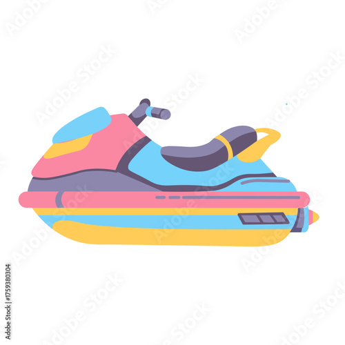 Vibrant jet ski illustration in colorful tones, ideal for summer, beach, and water sport themed projects.
