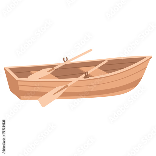 Colorful wooden rowboat illustration, perfect for nautical, summer, or ocean-themed projects and maritime educational designs.
