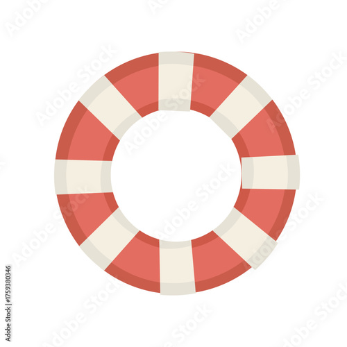 Simple lifebuoy ring illustration in red and white, perfect for beach, safety, or maritime-themed graphic designs.
