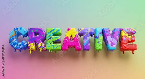 Fototapeta Naklejka Na Ścianę i Meble -  Colorful and dripping letters spelling out the word creative on a gradient background