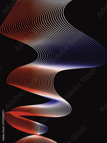 Abstract colorful vector fractal wave design pattern with swirling blue and black lines