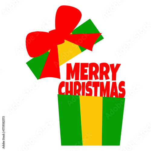 Logo con texto Merry Christmas saliendo de caja de regalo para tarjetas y felicitaciones de Navidad 