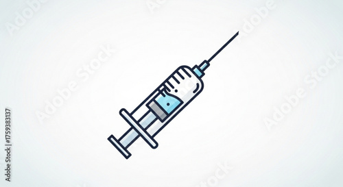 Illustration of a syringe, representing vaccination, injection, and medical procedures, with a needle and plunger