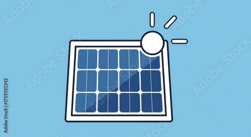 Illustration of a solar panel with sun shining, representing renewable energy and sustainable power generation for a cleaner environment