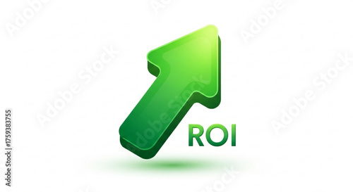 Green arrow pointing up with roi text, symbolizing a positive return on investment for business growth concept