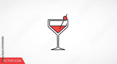 Classic red cocktail glass with cherry, a symbol of celebration, relaxation, and the art of mixology