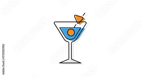 Stylish blue cocktail glass with orange garnish, a symbol of celebration, relaxation, and the art of mixology