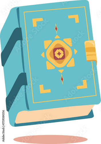 A blue spell book or a magic book with rose on the cover vector illustration