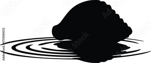 Vector oyster shell reflection on water surface silhouette illustration