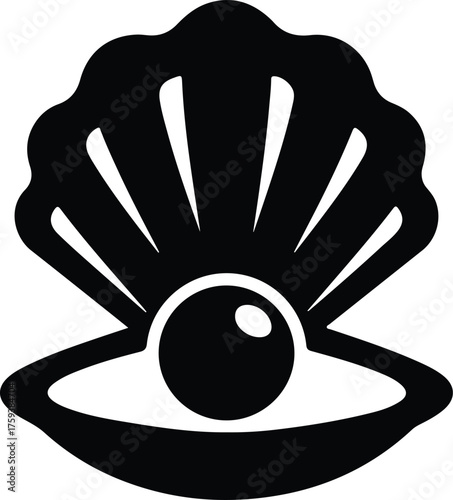 Vector oyster with pearl black and white silhouette illustration