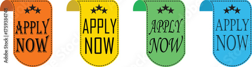 Apply Now Icon set. Apply now web UI button can be used for websites and apps. Vector illustration. Apply now template for website. Concept of easy making an application via website or application.