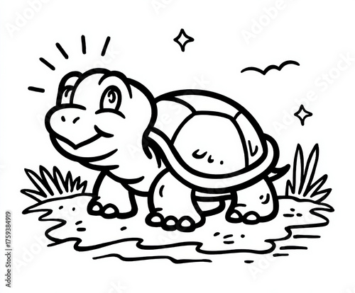 Cute turtle crawling on the...