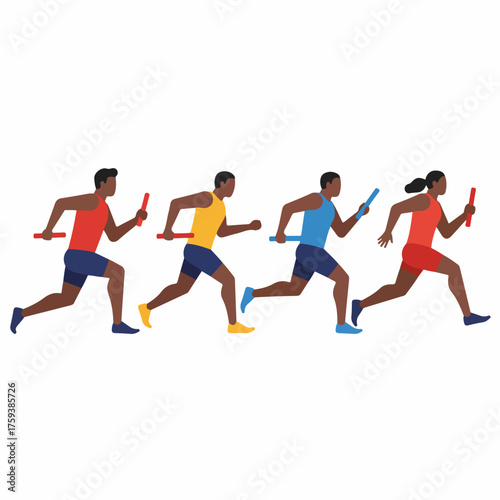 Flat Style Athletes Running Relay Race Team Sport Illustration