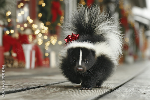 A striped skunk with holida...