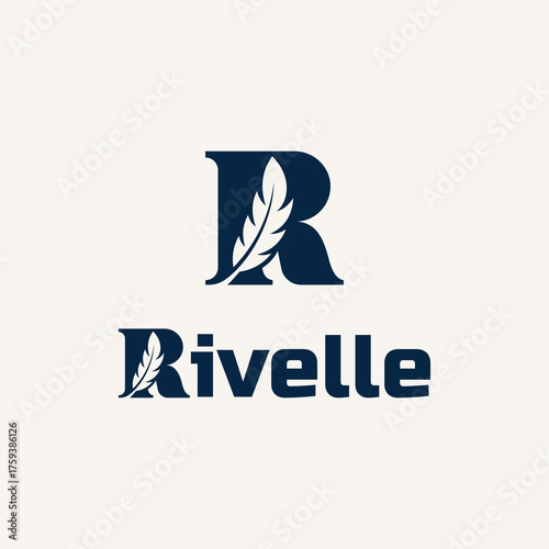 Letter R logo with Quill Feather