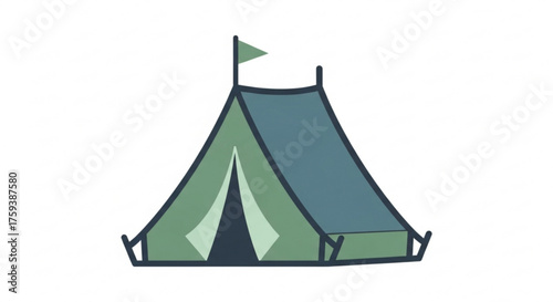 Classic camping tent with flag perfect for outdoor adventure, travel, and recreational designs