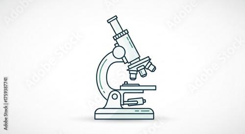 Line art illustration of a microscope, a scientific instrument for viewing small objects, used in biology and medicine