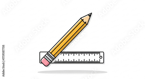 Illustration of a yellow pencil and ruler, perfect for backtoschool designs and educational projects with a clean look