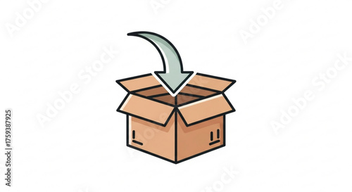 Hand drawn style illustration of a cardboard box with an arrow pointing inside, representing delivery