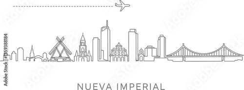 Nueva Imperial Skyline with Airplane and Bridge