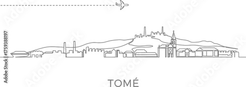 Tomé Skyline with Airplane and Dashed Line