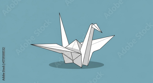 Elegant white origami crane on blue background, showcasing the beauty of paper folding and the art of japanese culture and tradition