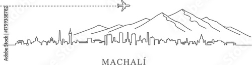 Machali Skyline Silhouette with Airplane and Mountains