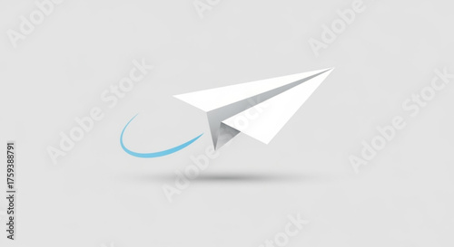 Paper airplane taking off on a light gray background, representing new beginnings, aspirations, and the pursuit of dreams