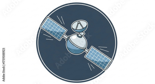 Illustration of a satellite orbiting the earth, used for communication and broadcasting, space technology concept