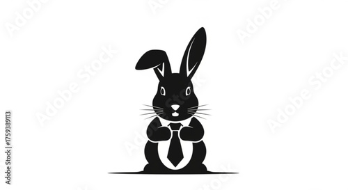 A sophisticated rabbit dons a tie against a pristine, exuding professionalism and charm