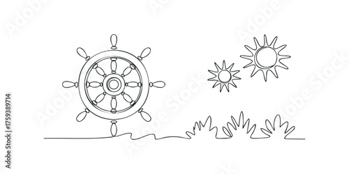 Ship's Wheel and Sun Sketch