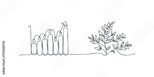 Growth graph with ascending arrow and plant stem