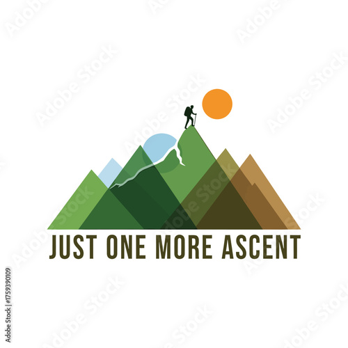 Hiker on mountain peak with sun hiking climber