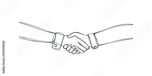 Two hands shaking in a simple continuous line drawing