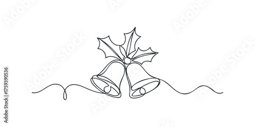 Continuous line drawing of holly and bells