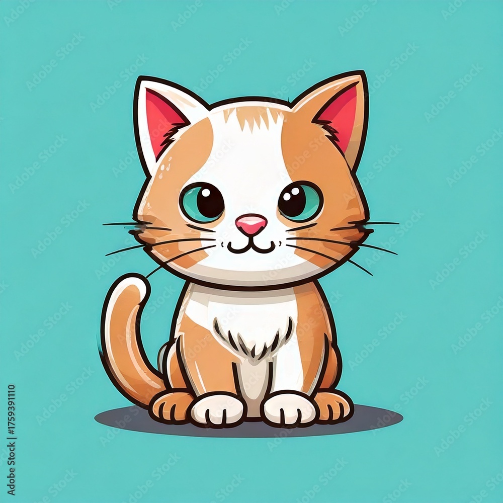 Fototapeta premium Cute cat vector illustration – kitten icon logo, cartoon doodle style, isolated on plain background