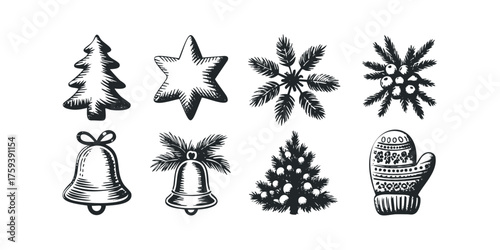 Set of Stylized Christmas Icons and Ornaments
