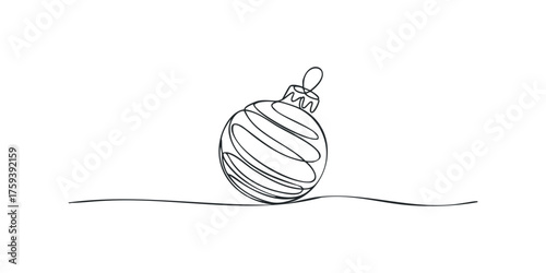 Continuous line drawing of a spherical bauble on a white background