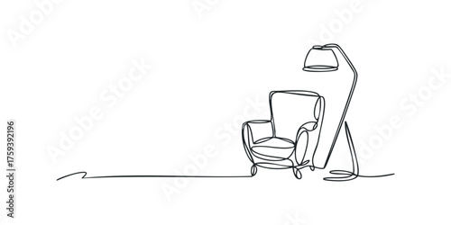 Continuous Line Drawing of Armchair and Floor Lamp