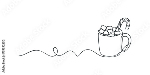 Hot Chocolate Mug with Marshmallows and Candy Cane