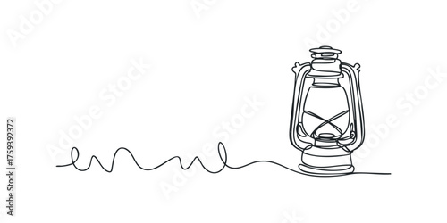 One Line Drawing of Antique Oil Lantern