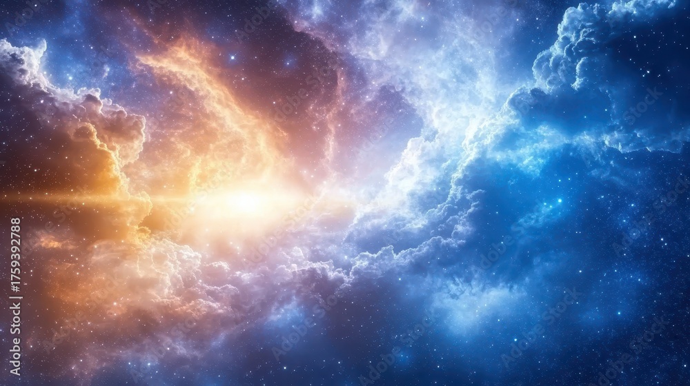 Fototapeta premium Celestial Canvas: Witness the artistry of the cosmos, where swirling clouds of cosmic dust dance with vibrant light, creating a breathtaking display of celestial wonders.