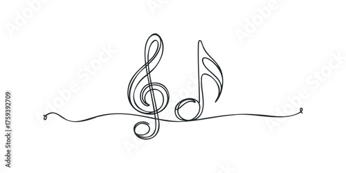 black line art music notes on white clip art preview