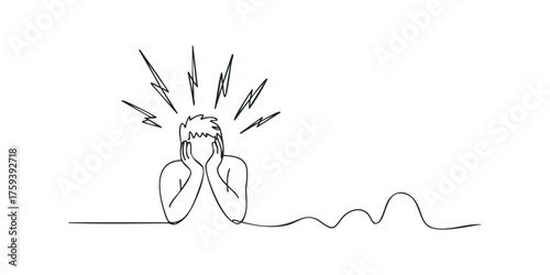 Person holding head in hands with stress lines