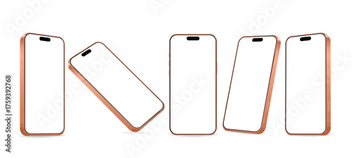Copper Framed Smartphone Mockup Set with Blank Screens in Multiple Angles